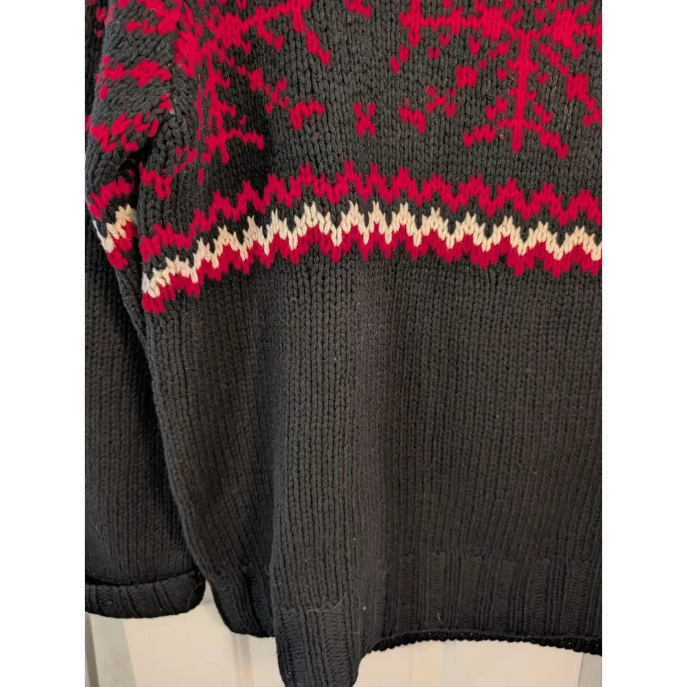 J.Crew Handknit Fair Isle Snowflake Sweater Men's L Black Red Lambswool